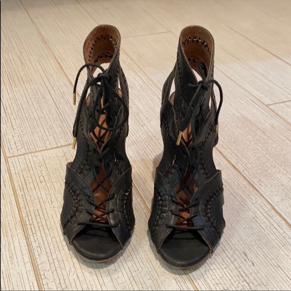 Joie black lace up sexy comfy heels